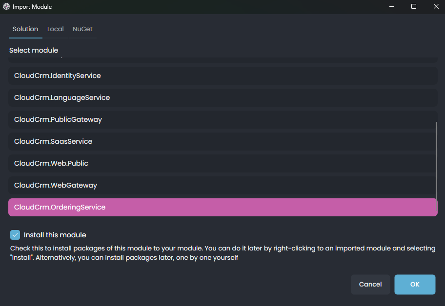 Import Module Dialog
