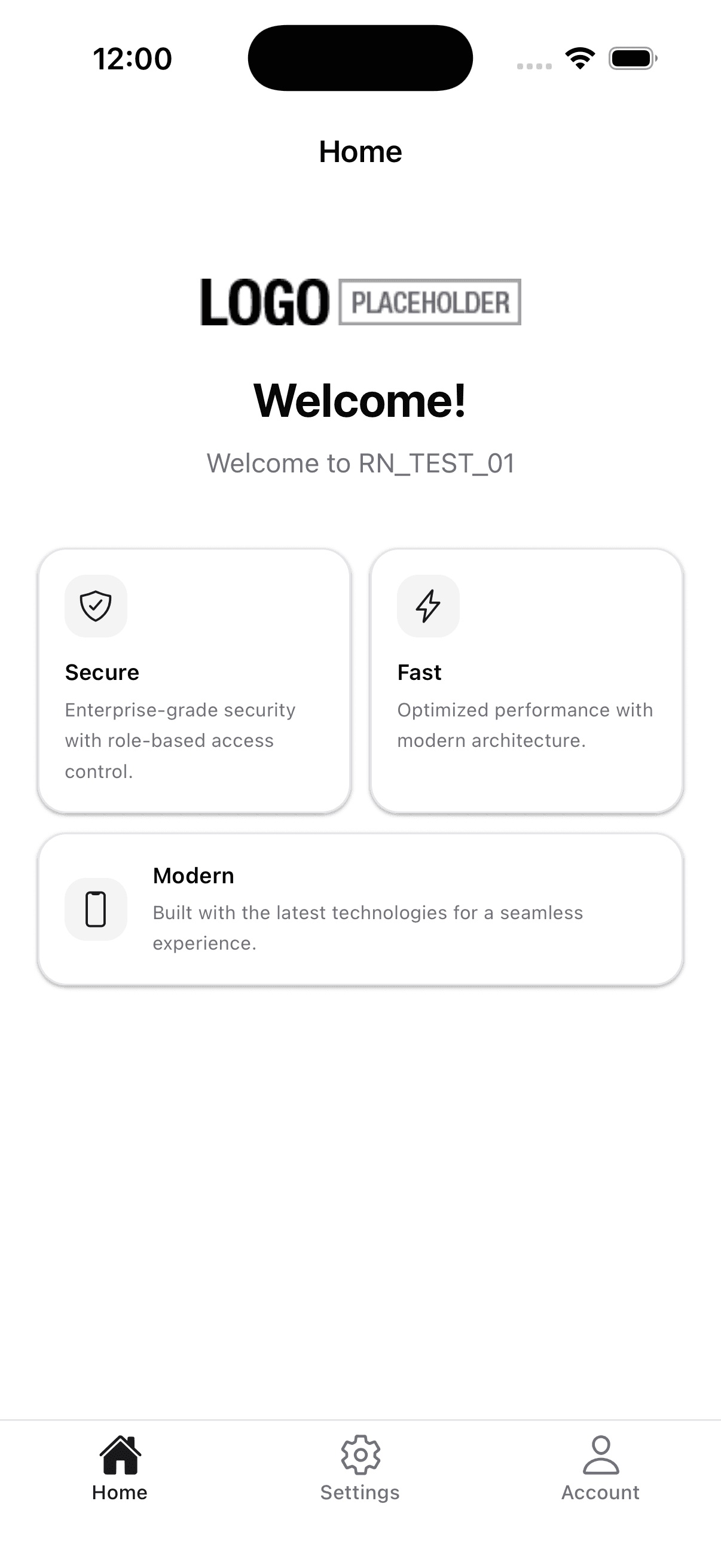 HomeScreen built with NativeWind