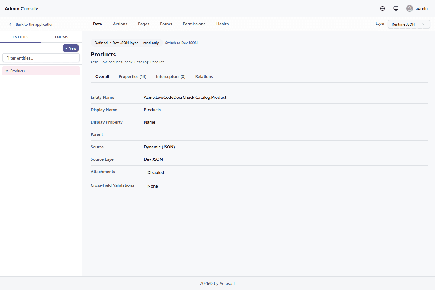 Entity summary in the designer