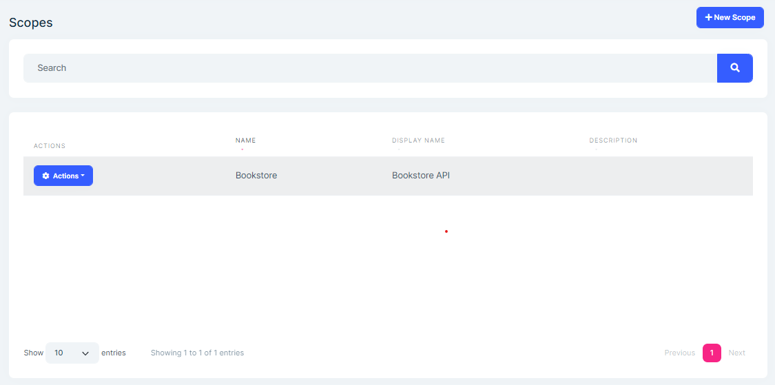 OpenIddict scopes page