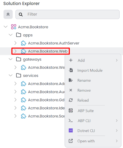 ABP Studio: Solution Explorer | ABP.IO Documentation