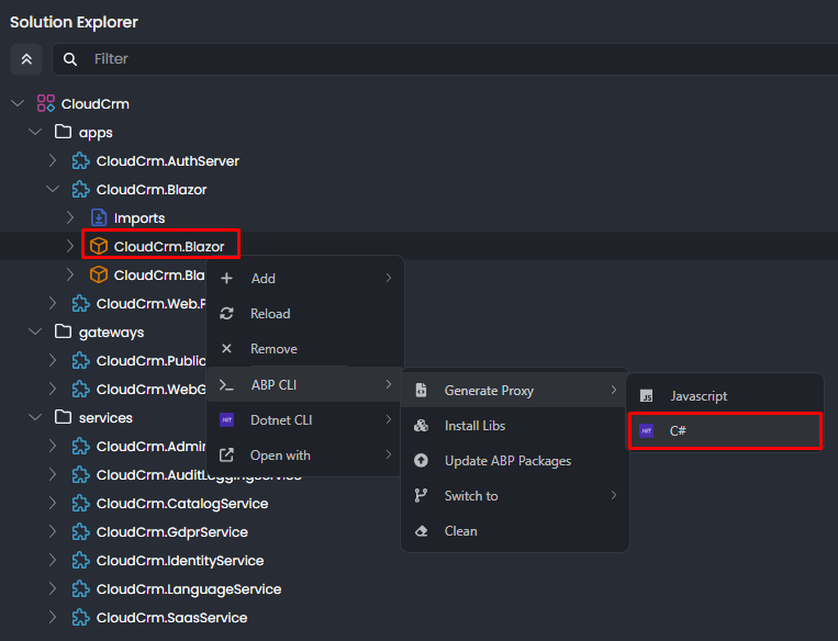 abp-studio-generate-proxy-blazor-server