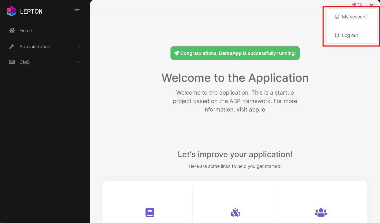 User menu component