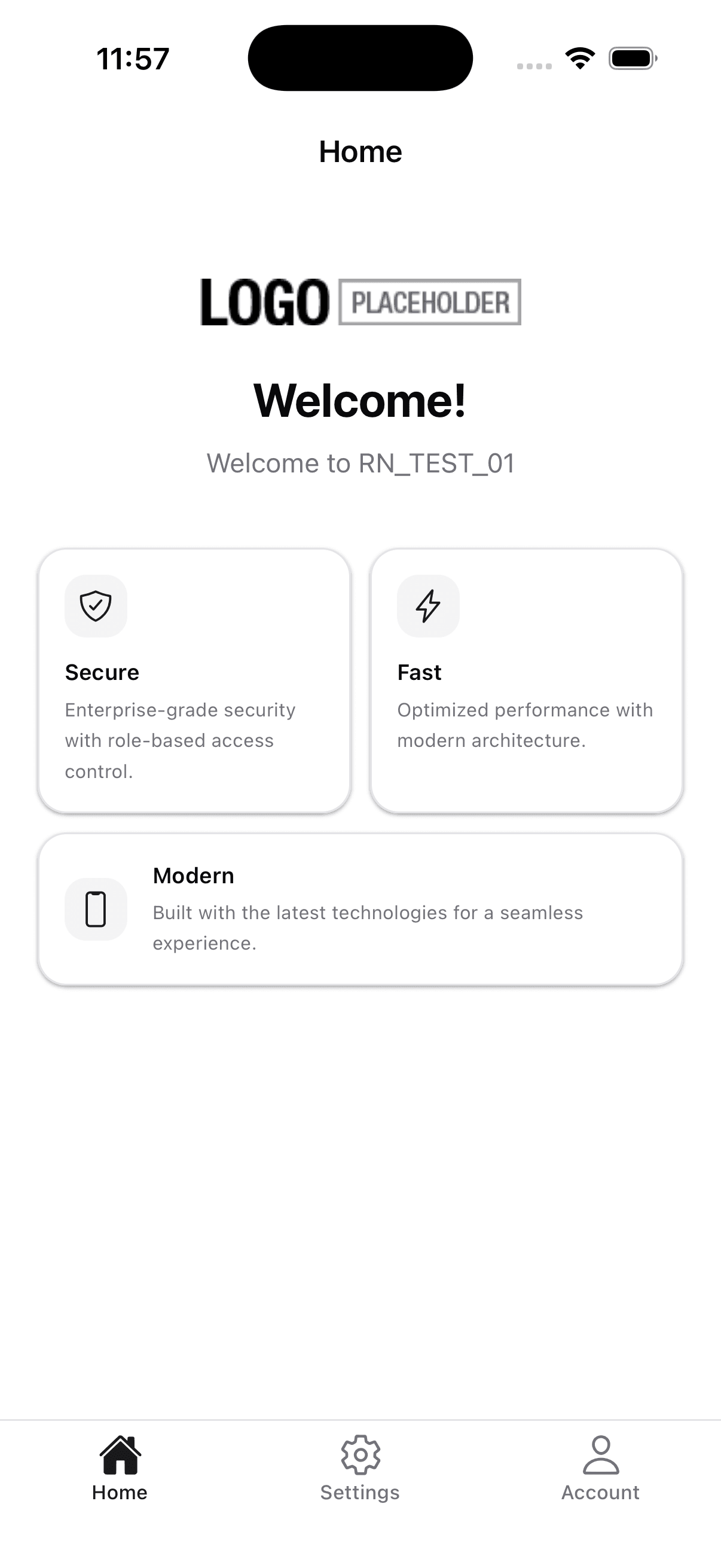 React Native login screen on iPhone 11