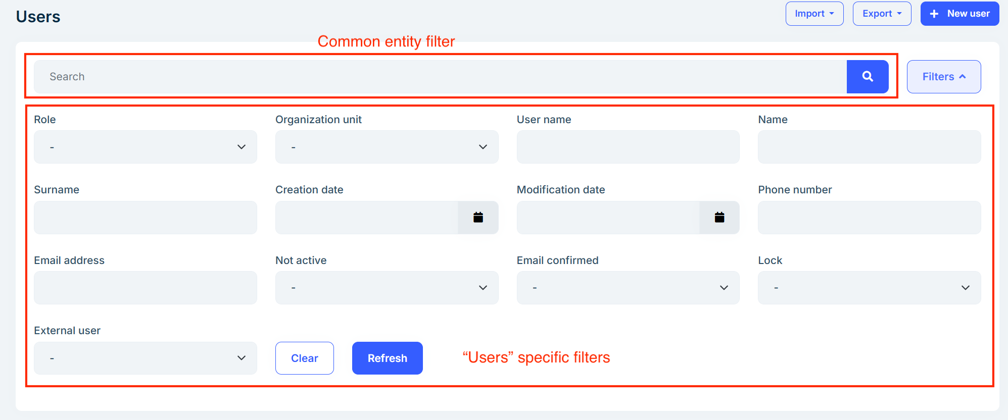 ABP Angular UI Users Page with Advanced Entity Filters
