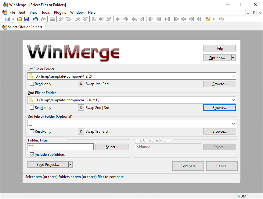winmerge command line compare two files