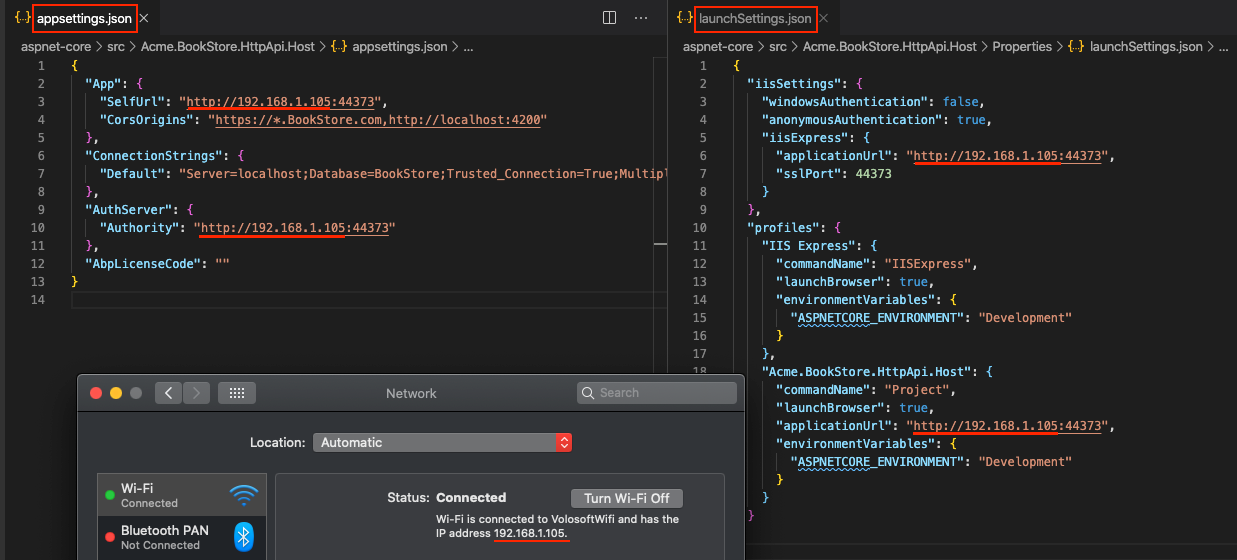 React Native host project local IP entry