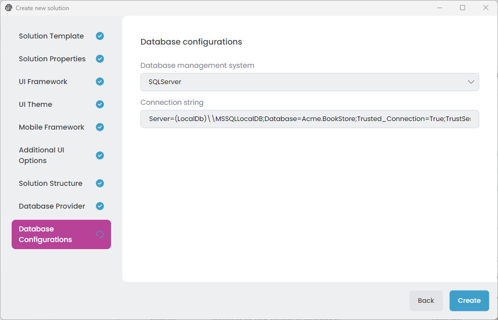 abp-studio-new-solution-dialog-database-configurations