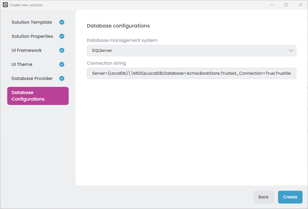 abp-studio-new-solution-dialog-database-configurations