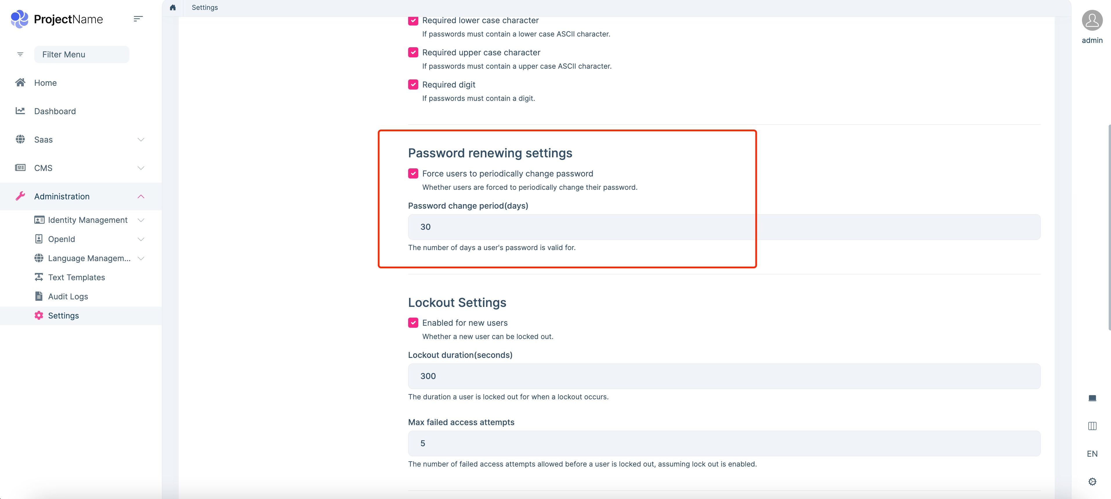 identity-pro-module-password-renewing-settings