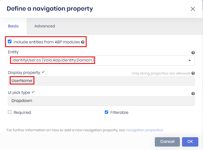 Include Entities from ABP modules