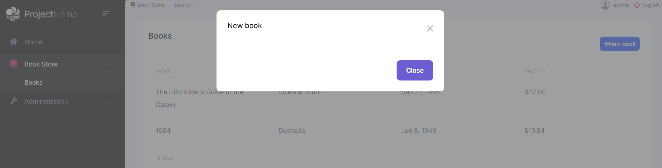 Empty modal for new book