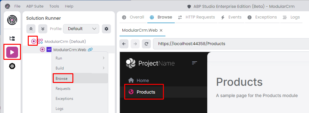 abp-studio-solution-runner-initial-product-page