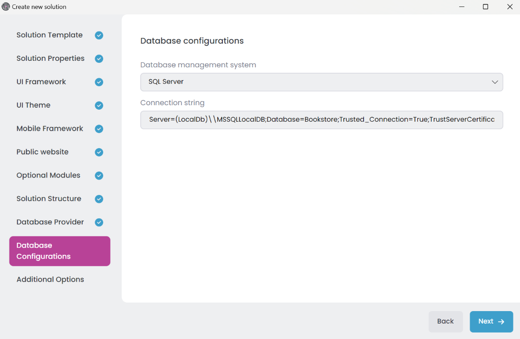 abp-studio-new-solution-dialog-database-configurations