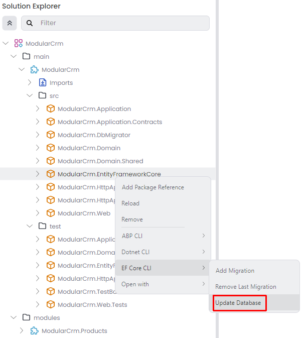 abp-studio-entity-framework-core-update-database