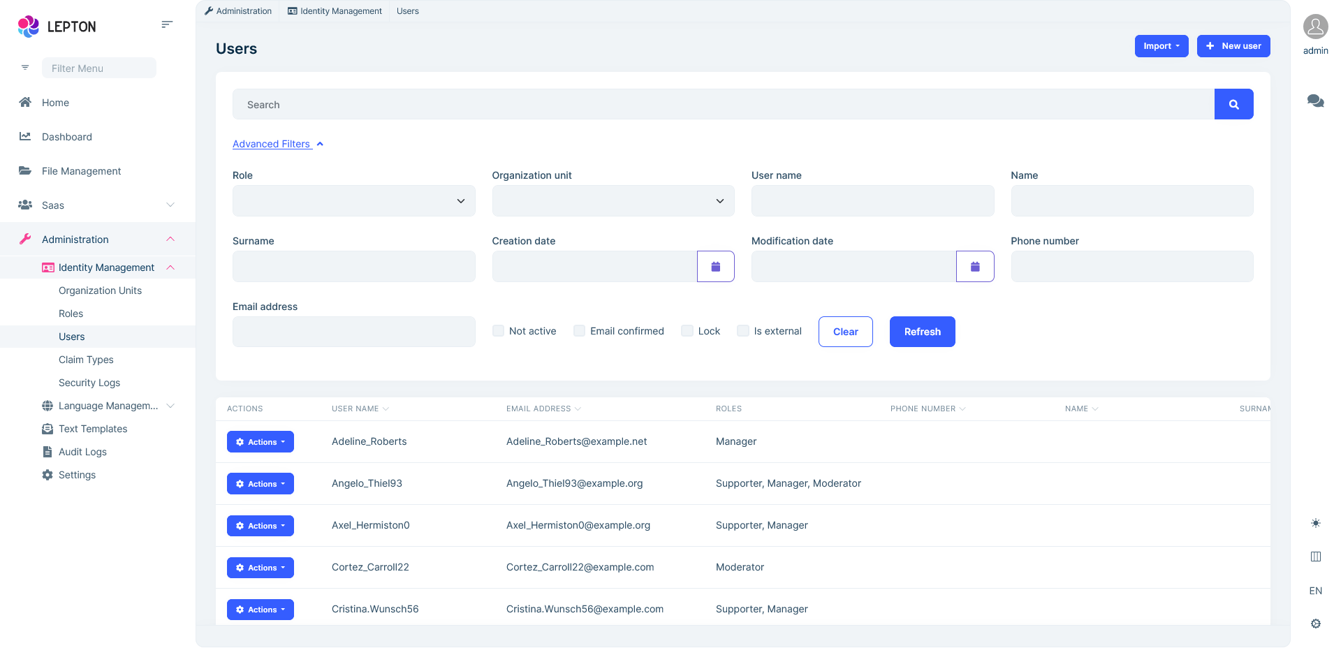 LeptonX Lite application layout