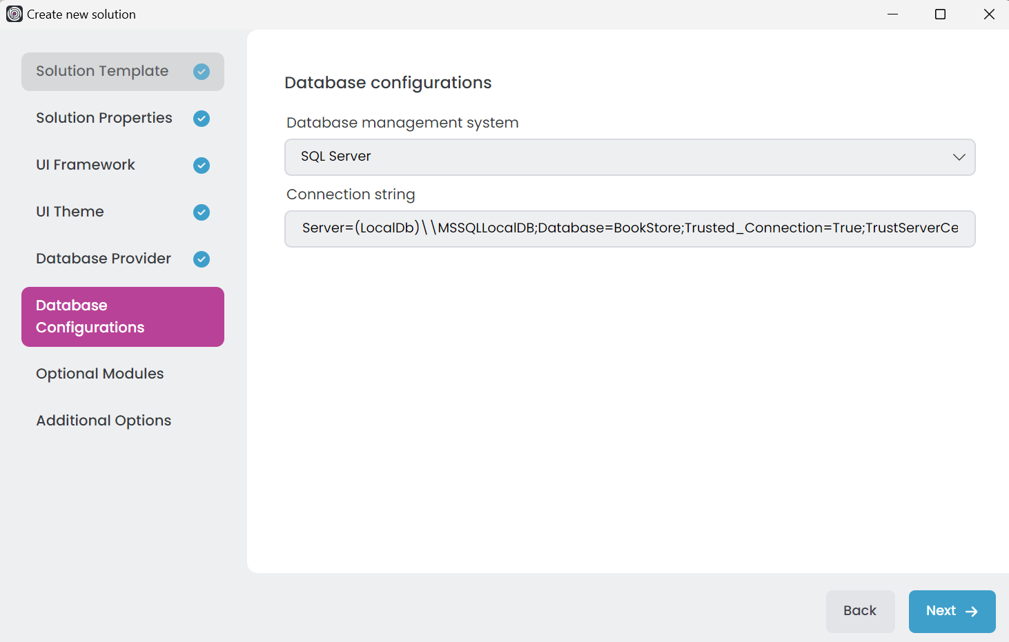 abp-studio-new-solution-dialog-database-configurations