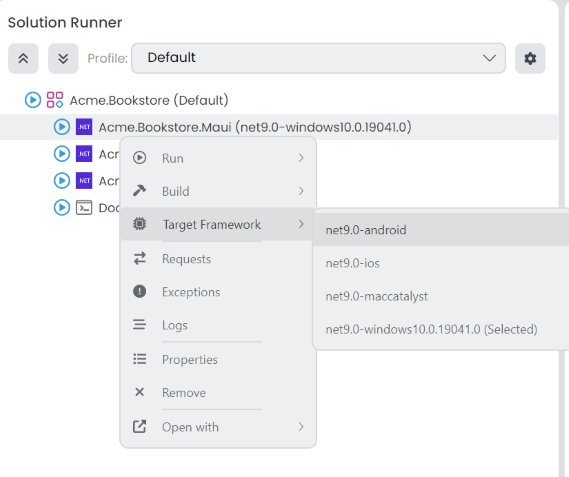 ABP Studio MAUI Target Framework