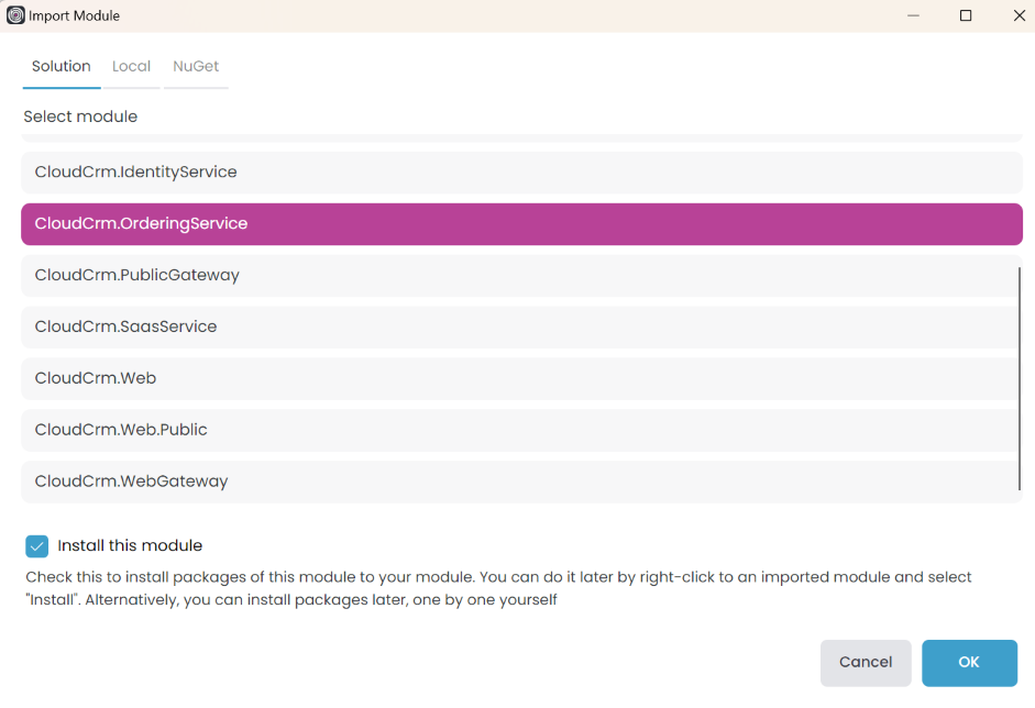 Import Module Dialog