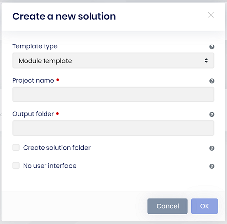 Create a new ABP Module Solution modal box
