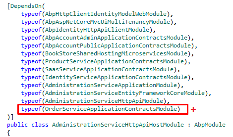 Add order service module dependency into the Administration Service