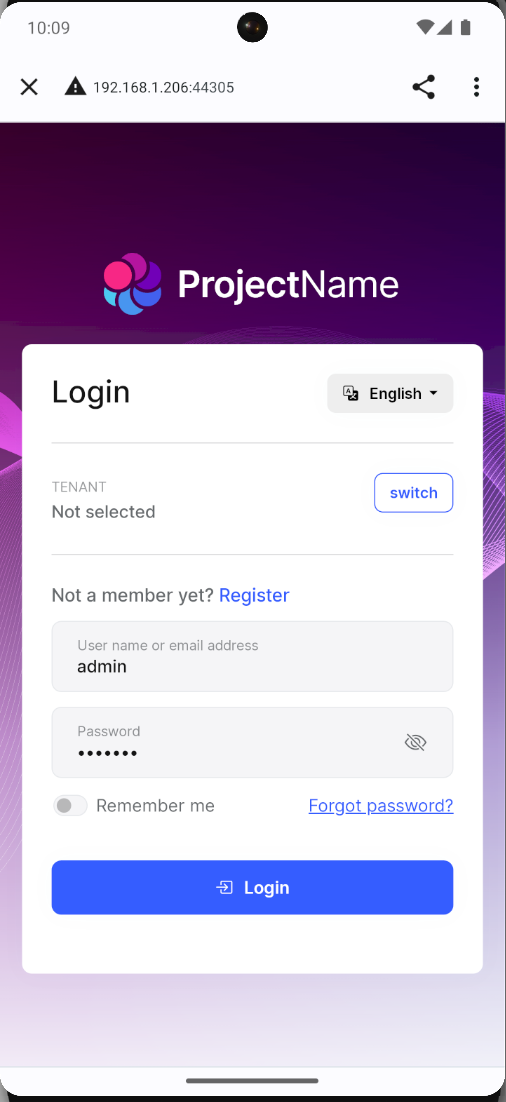 React Native login screen on Android