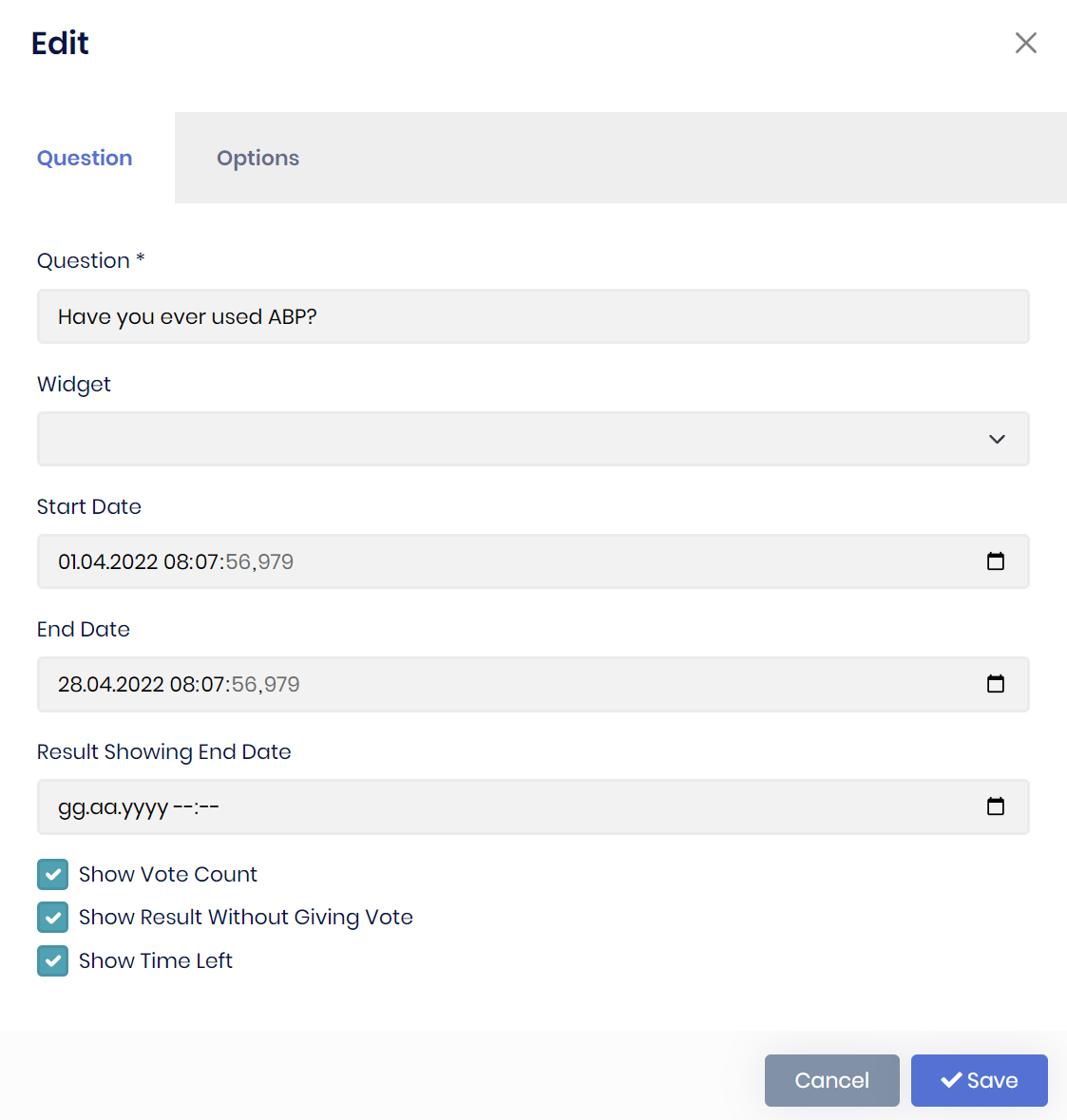 Poll System | ABP.IO Documentation