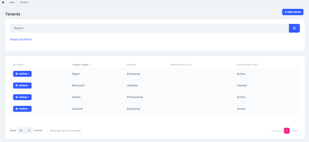 SaaS module | ABP.IO Documentation