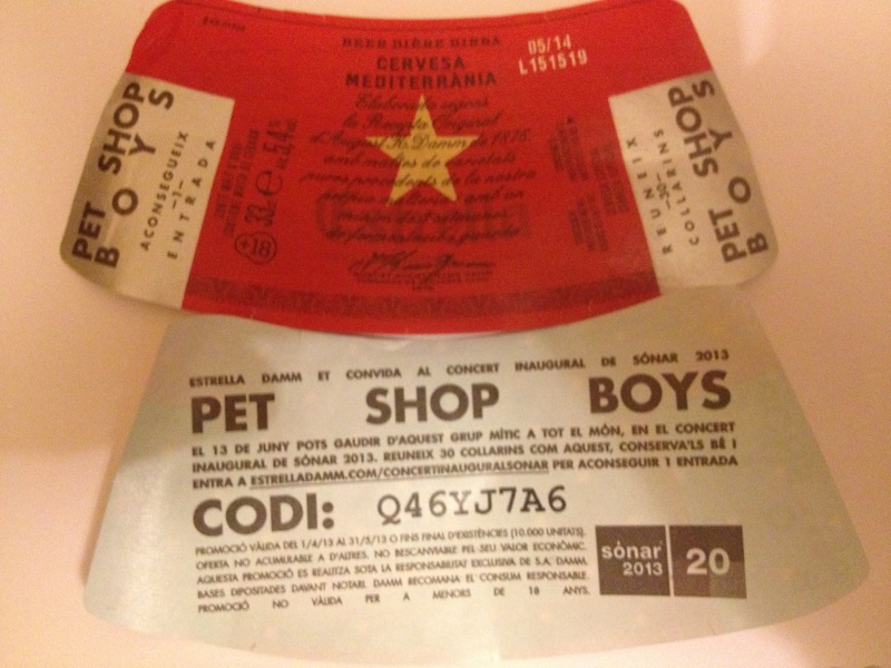 An used Estrella Damm code for the Pet Shop Boys concert