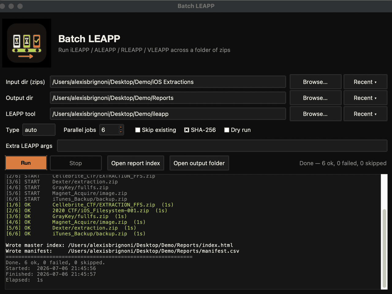 Batch LEAPP GUI running a batch