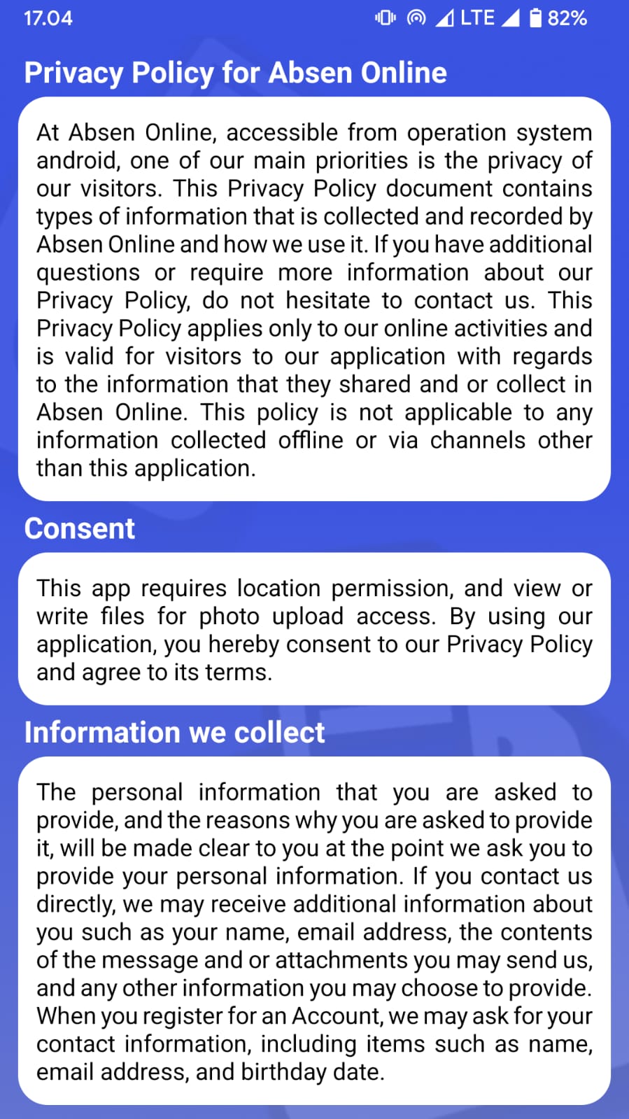 Absen Online Privacy Policy