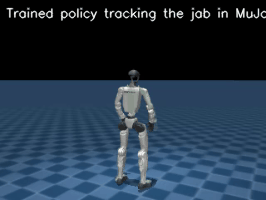 Trained G1 policy tracking the jab in MuJoCo, ghost is the reference