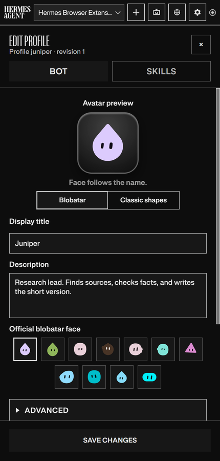 Bot Mode profile editor with avatar, display title, and description