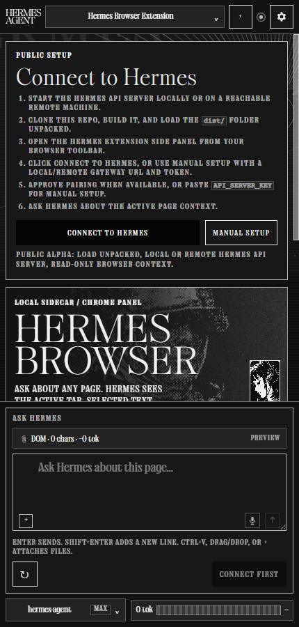 Hermes Browser Extension side panel in Mono theme