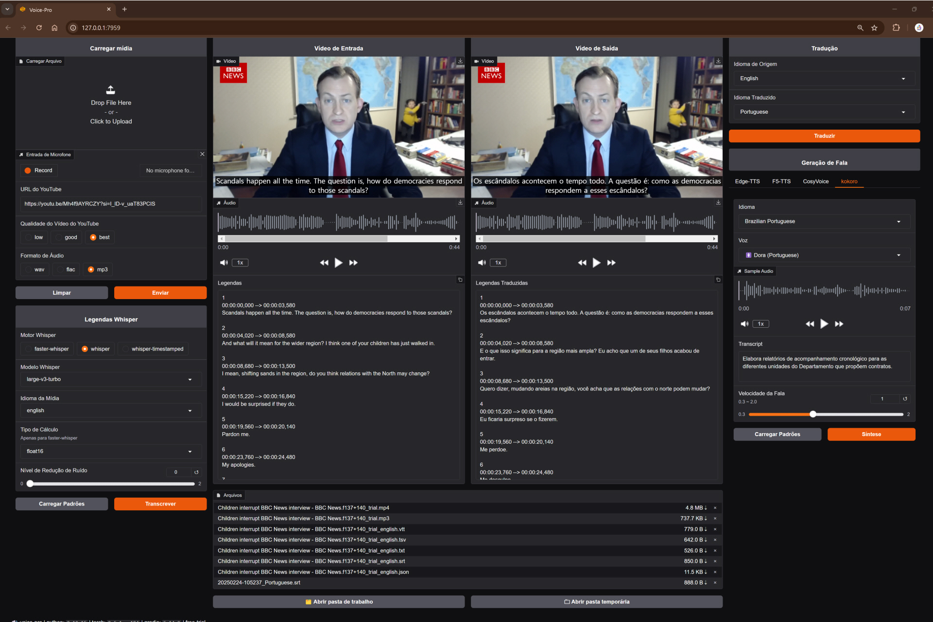 Interface Web de Conversão de Voz Multilíngue e Geração de Legendas