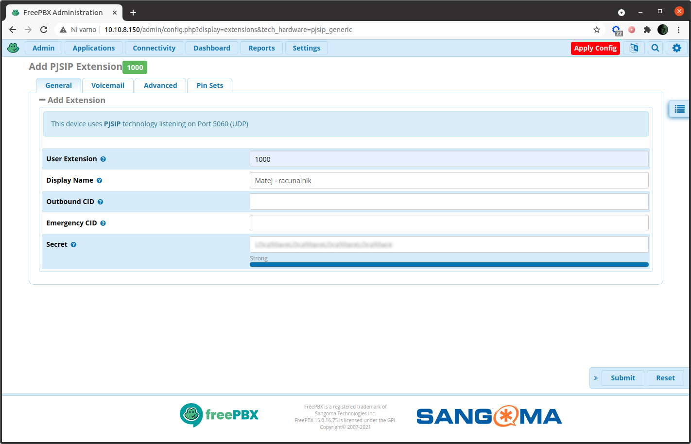 Extensions - general settings