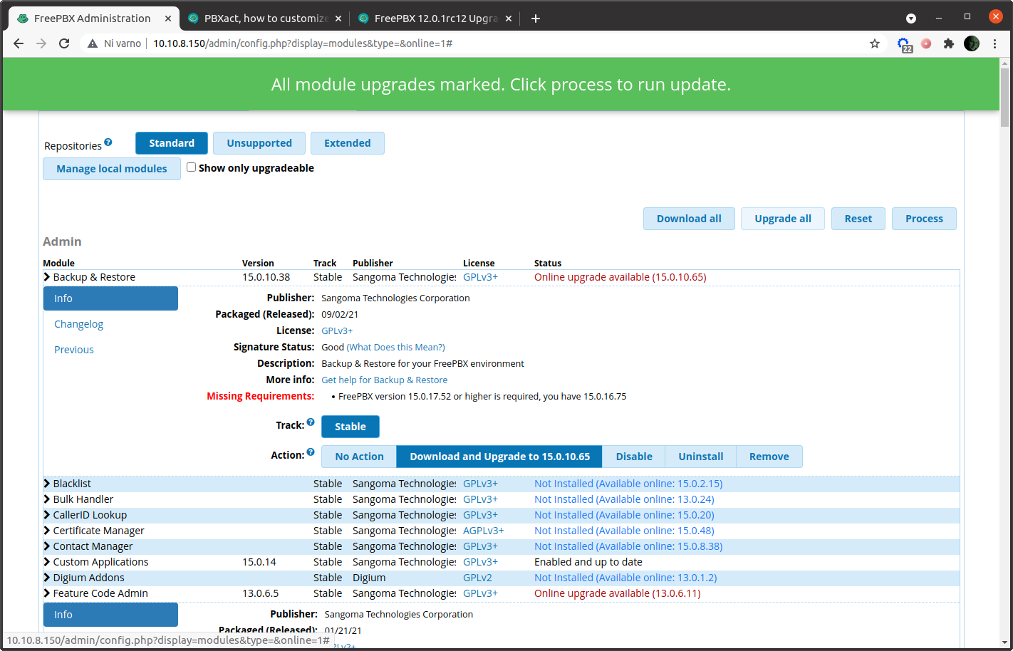 Upgrading FreePBX