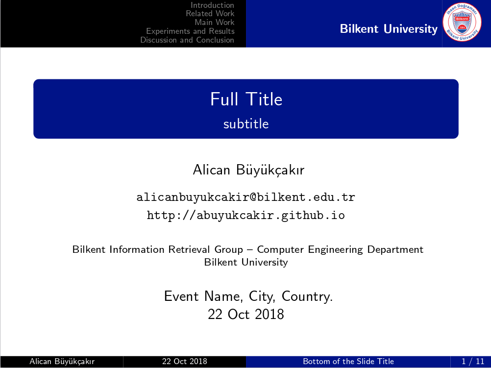 Sample Title Page for Bilkent Beamer Template