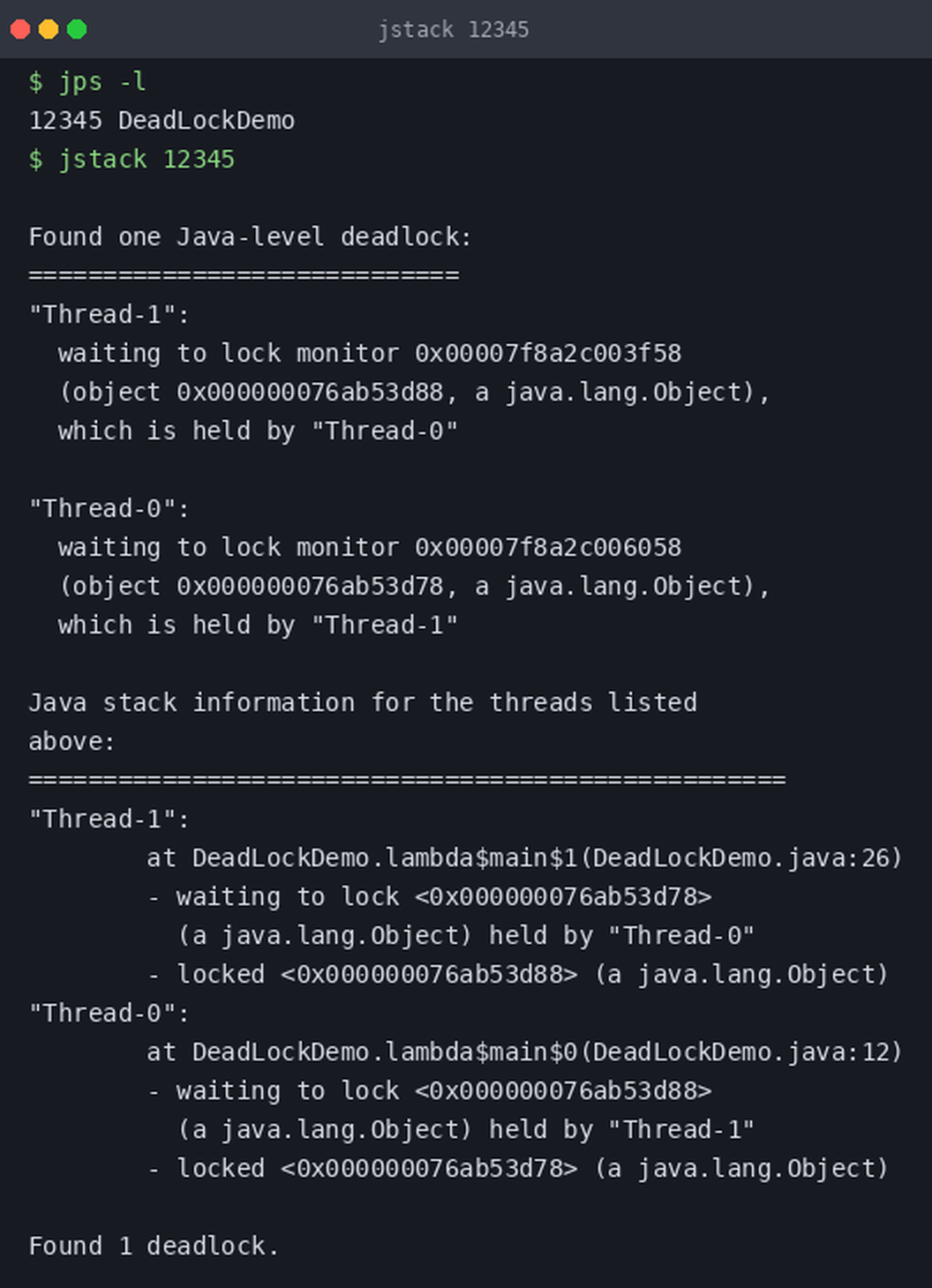 jstack pid videti deadlock informacije