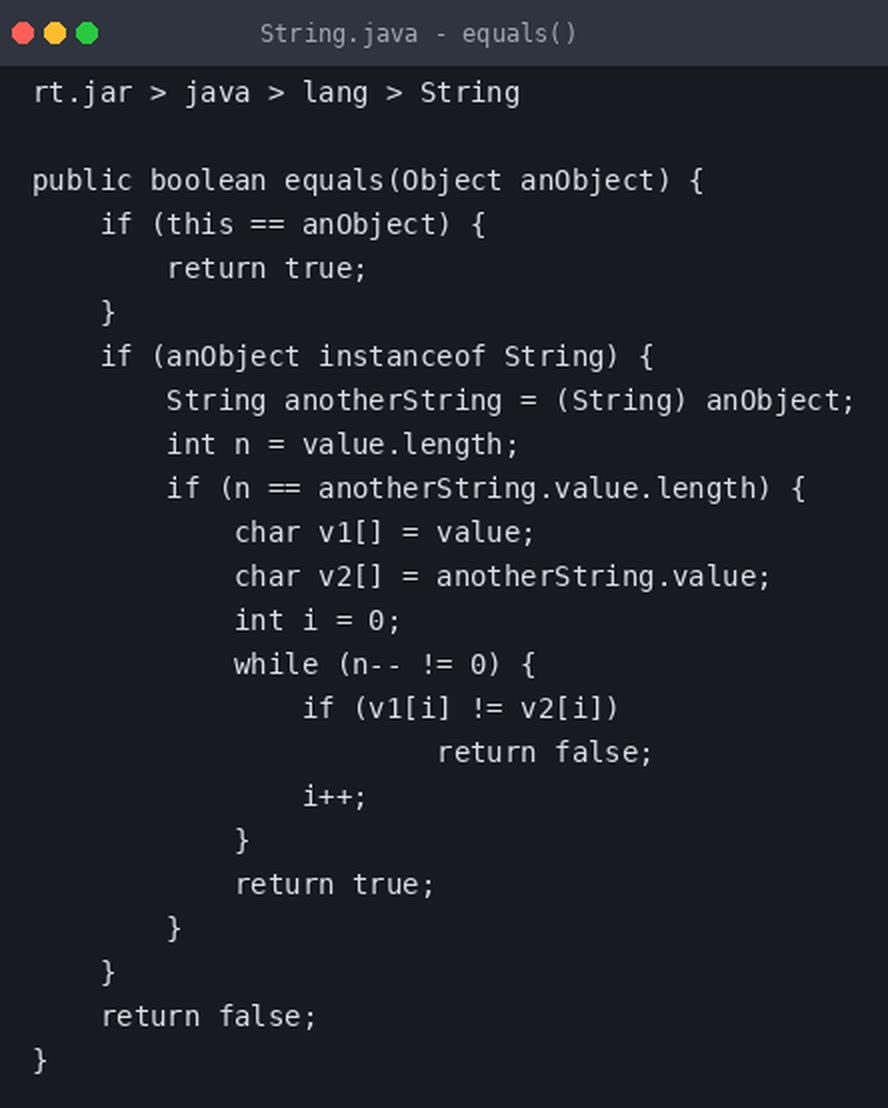 Put ka boljoj Javi, String equals() izvorni kod