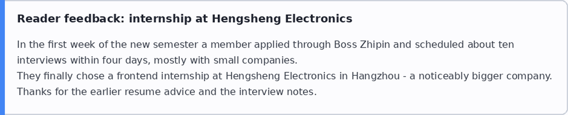 Član je dobio letnju praksu u Hengsheng Electronics