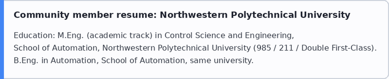 Član kluba sa Northwestern Polytechnical University