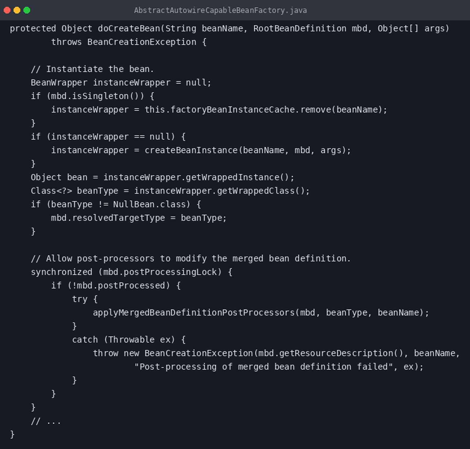 Put ka boljoj Javi: doCreateBean metoda izvorni kod