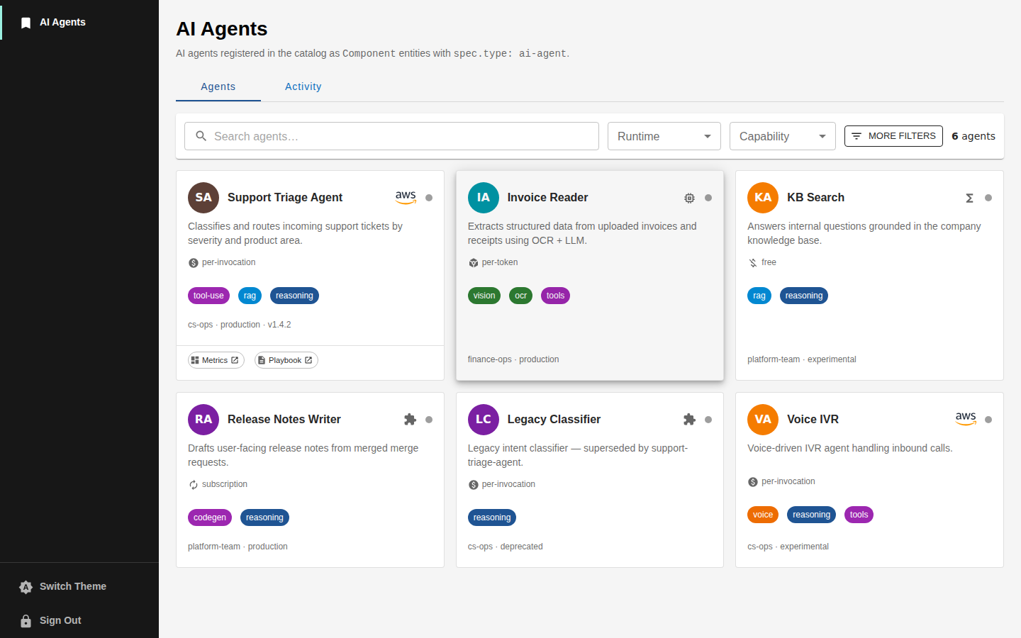 The AI Agents page