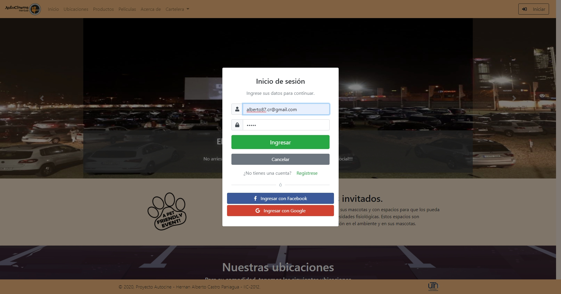 Vista previa de: Login con usuario interno y redes sociales