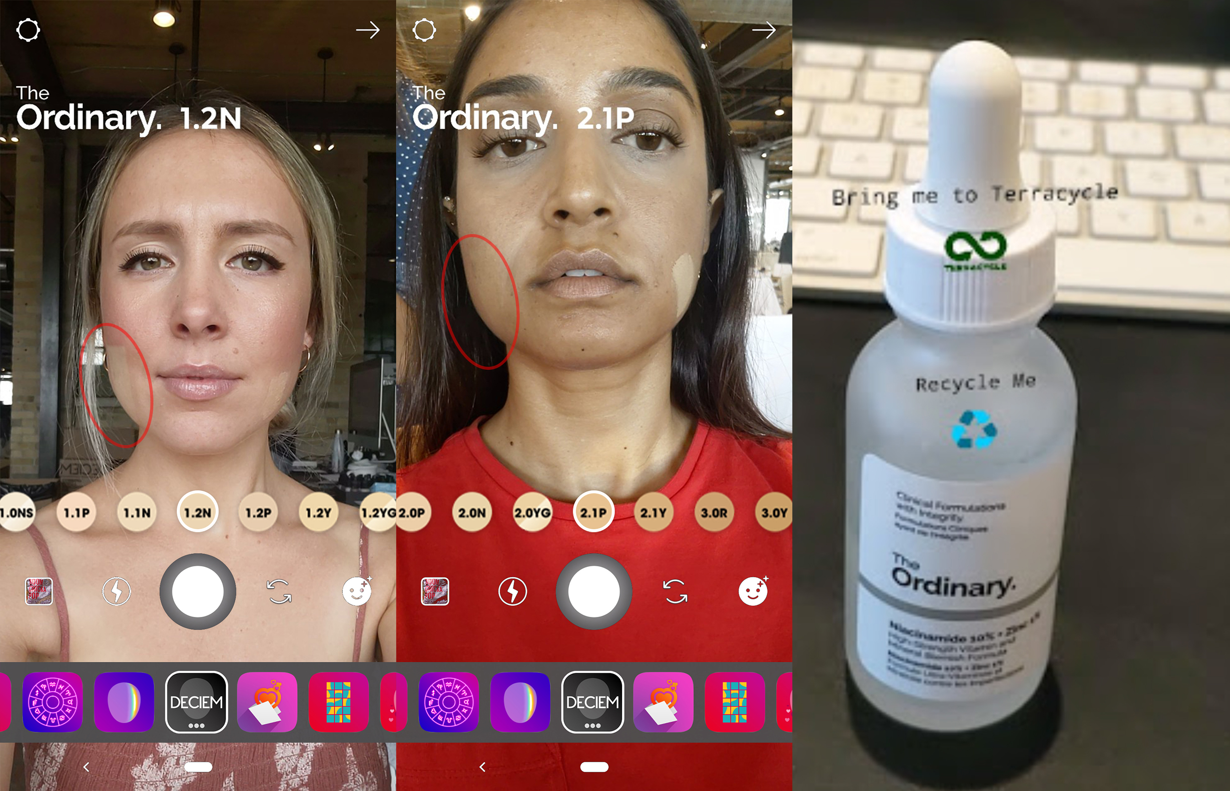 Spark AR concepts: Virtual Foundation Matching and the Terracycle recycling filter