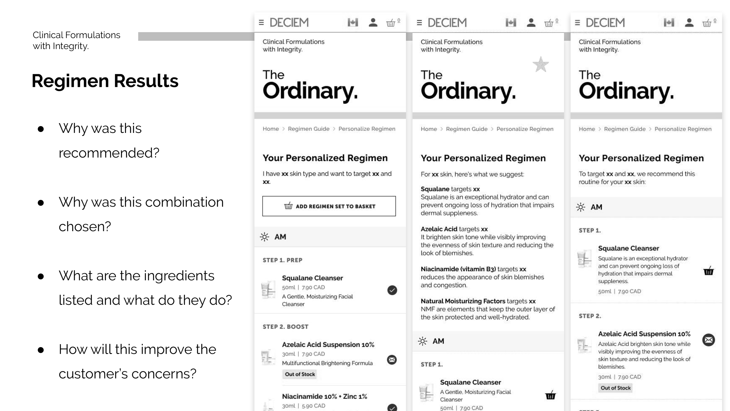 The Ordinary regimen builder on mobile