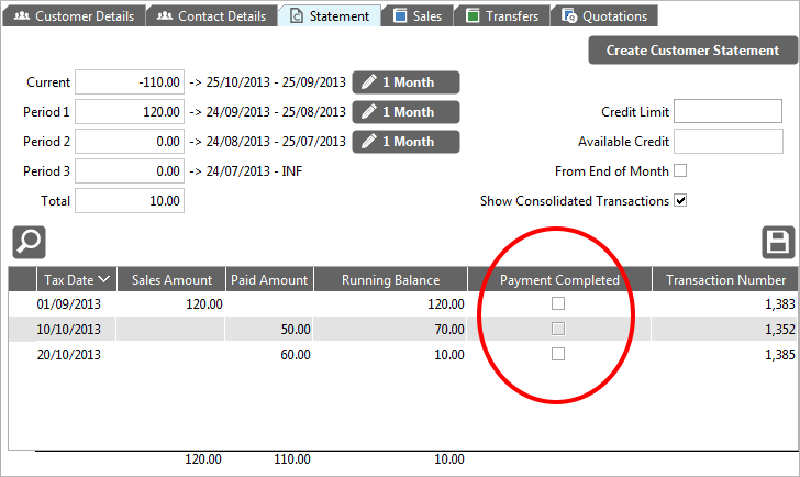 Accounting Software customer statement