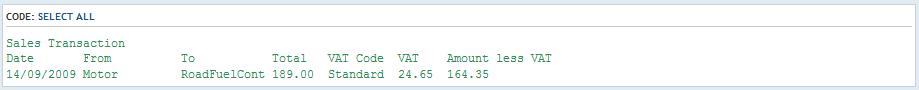 Accounting Software VAT Fuel Example 2