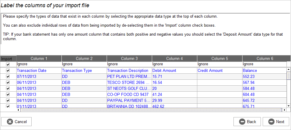 Accounting Software import map columns